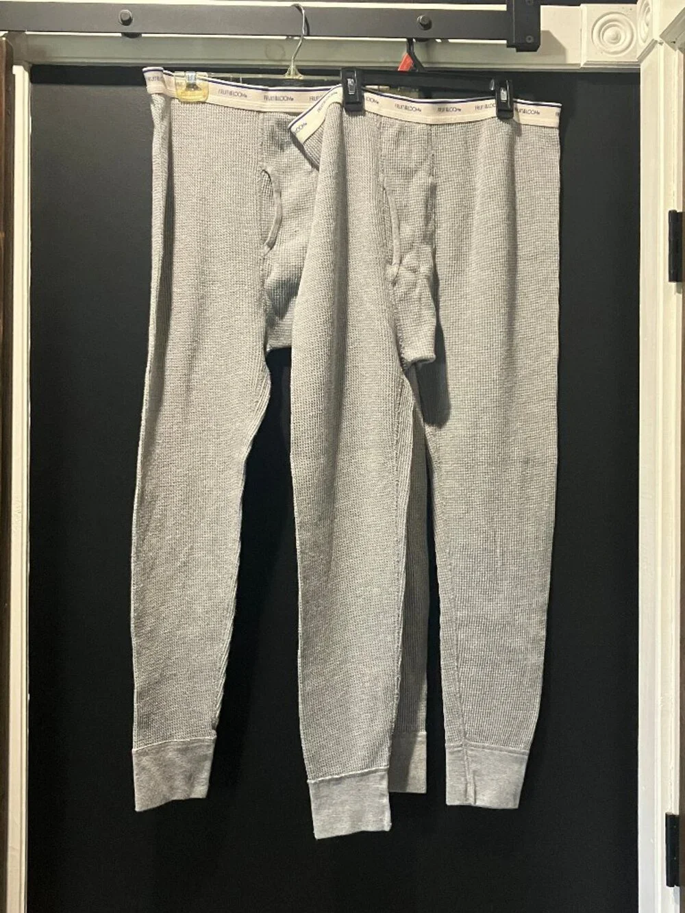 Set of 2 Men's Fruit of the Loom Gray Waffle Knit Thermal Under Pants size Large